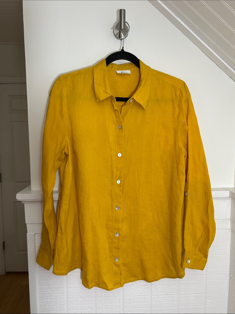 J. Jill Love Linen Button Up Collared Linen Top size small, mustard yellow gold